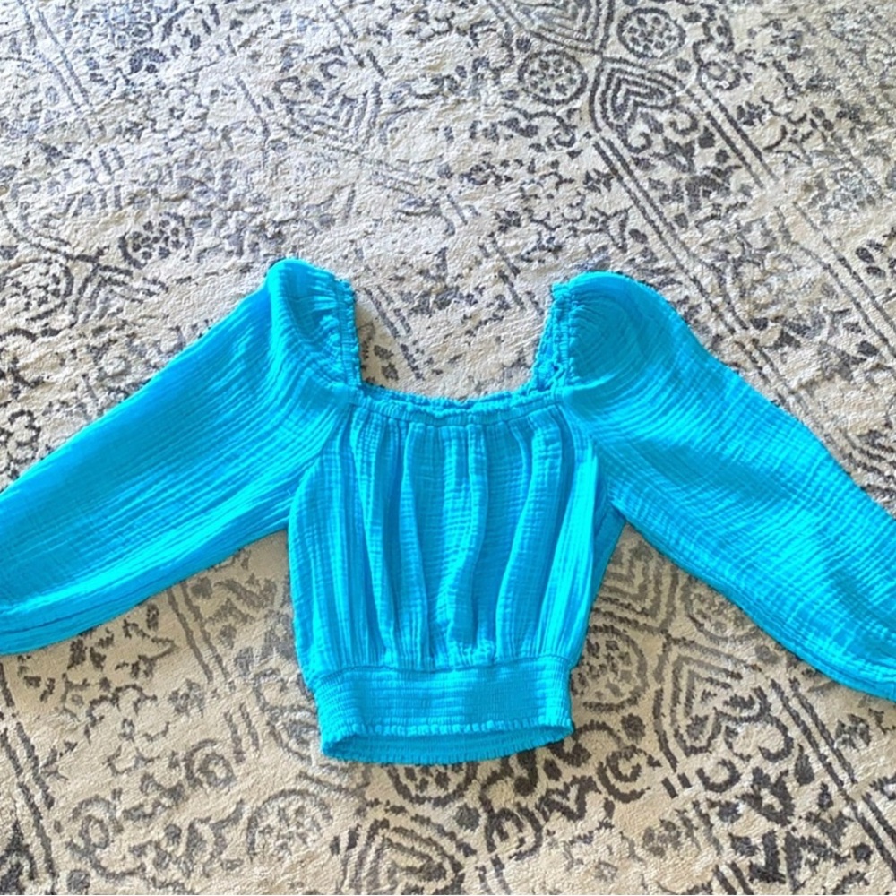 New Michael Stars Off Shoulder Blue Gauze Crop Top XS $98